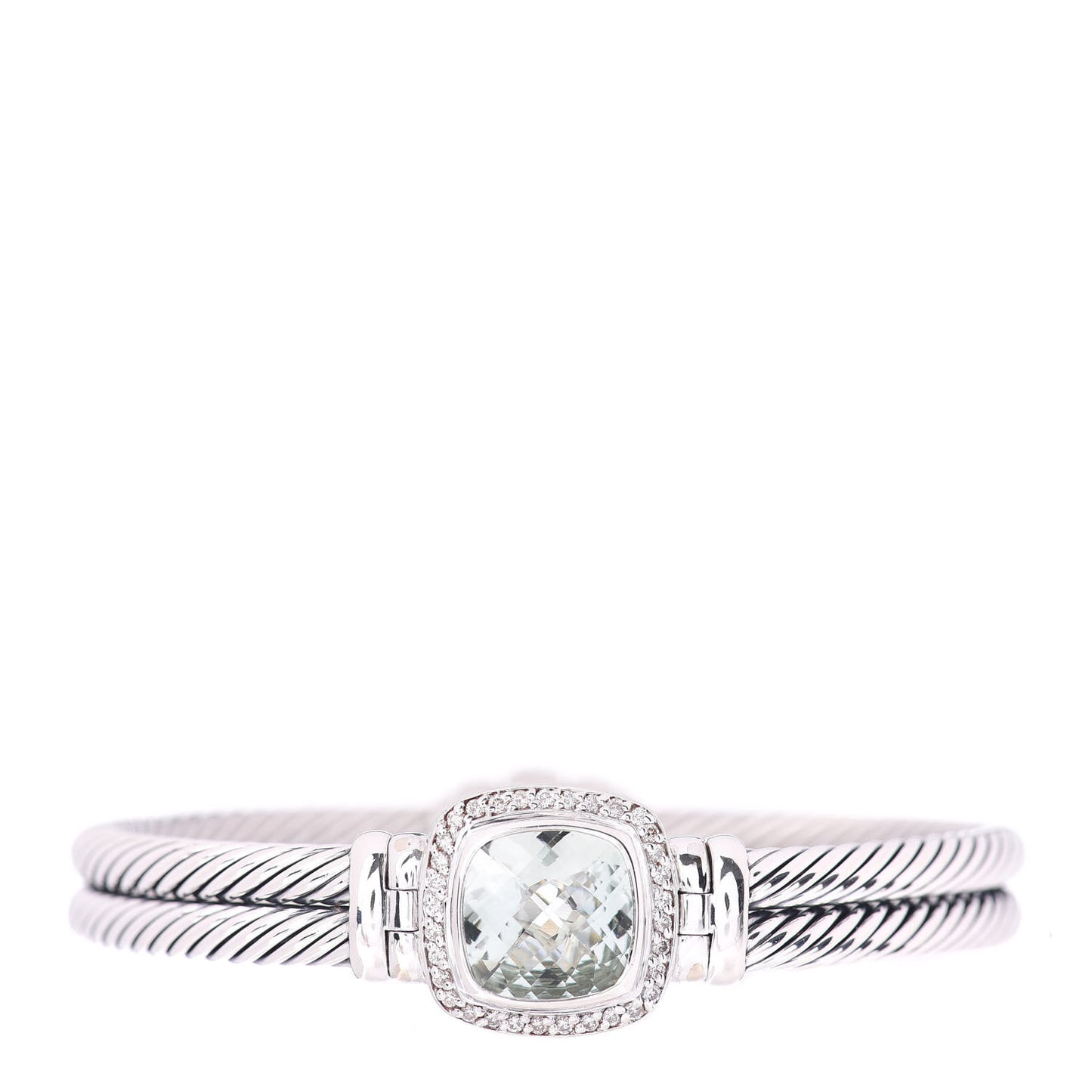 Sterling Silver Diamond Prasiolite 10mm Albion Cable Bracelet