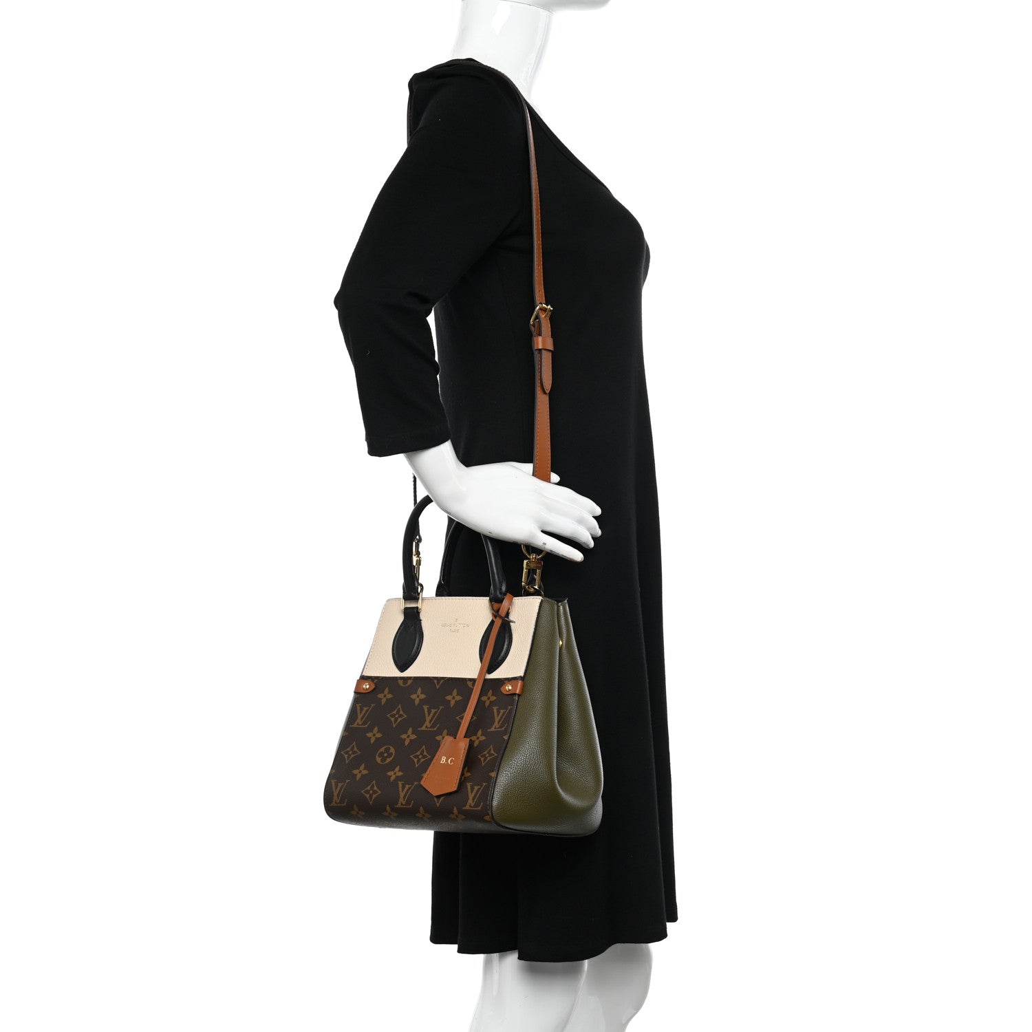 Louis Vuitton Calfskin Monogram Fold Tote PM Cream Khaki Black 2 of 13