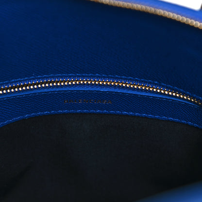 Balenciaga Signature Grained Calfskin Logo S Ville Top Handle Bag Bleu Roi White 6 of 10
