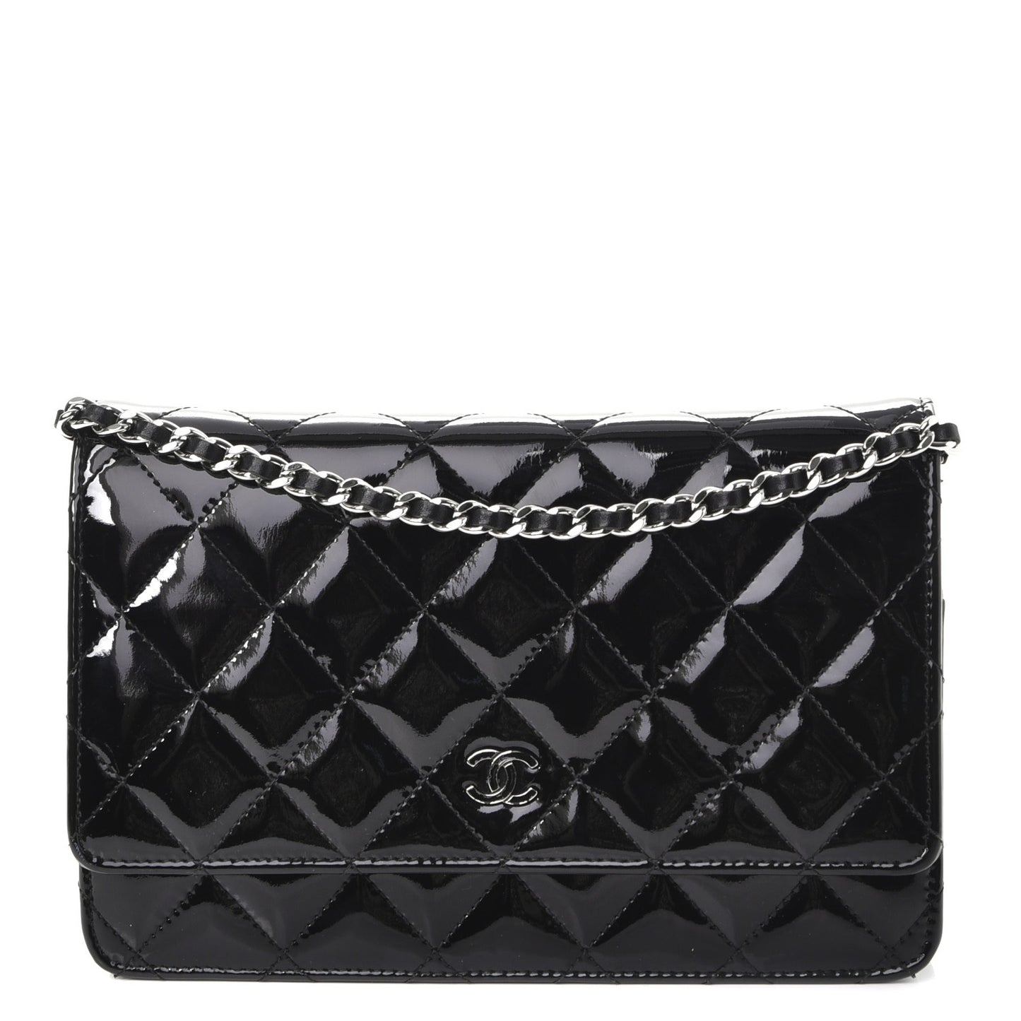Patent Quilted Wallet On Chain WOC Black