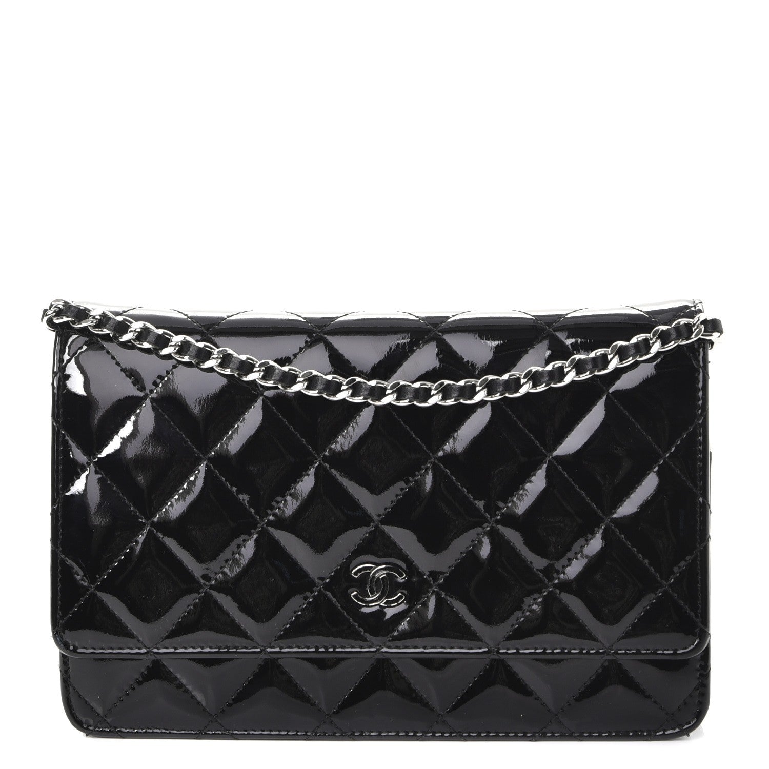 Chanel Patent Quilted Wallet On Chain WOC Black 1 of 10