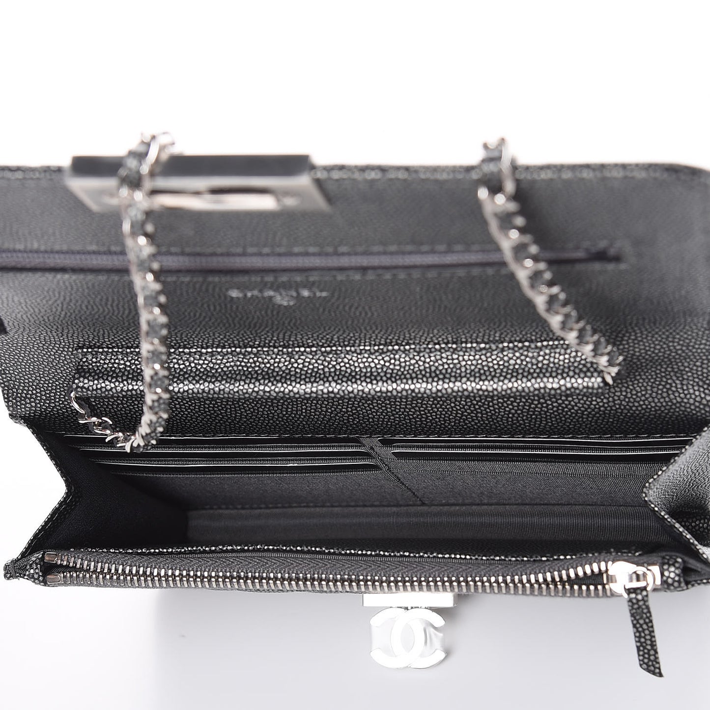 Metallic Caviar Quilted Golden Class Wallet On Chain WOC Dark Grey