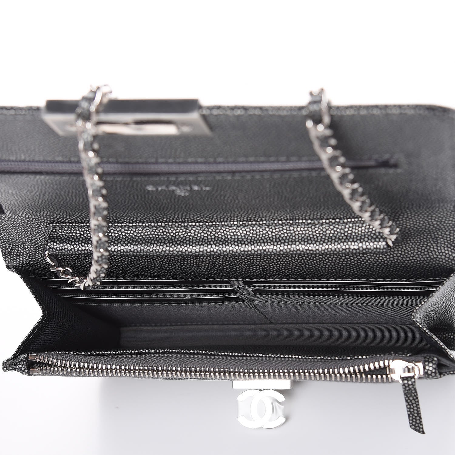 Chanel Metallic Caviar Quilted Golden Class Wallet On Chain WOC Dark Grey 5 of 11
