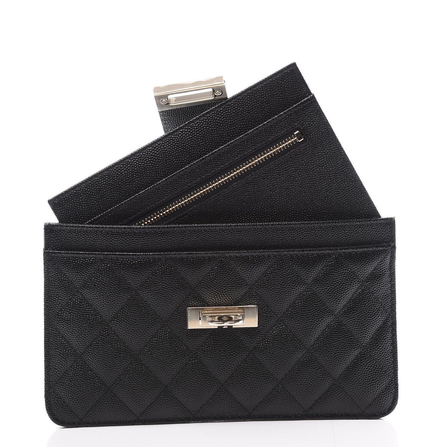 Caviar Quilted CC Strap Pouch Black