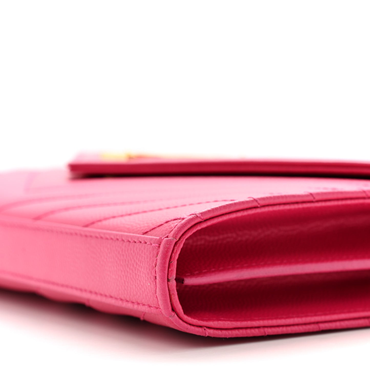 Grain De Poudre Matelasse Chevron Monogram Chain Wallet Lipstick Fuchsia