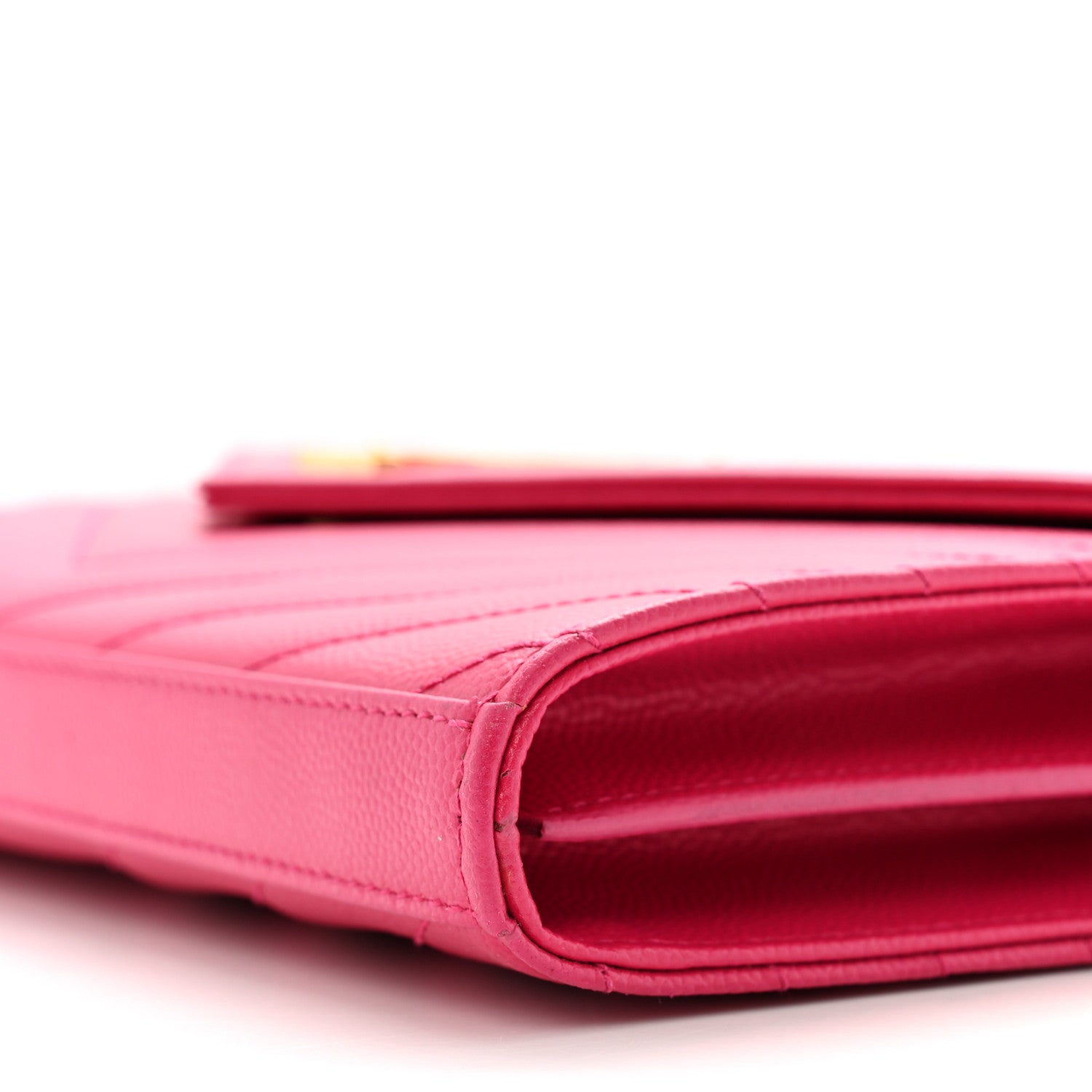 Saint Laurent Grain De Poudre Matelasse Chevron Monogram Chain Wallet Lipstick Fuchsia 12 of 13