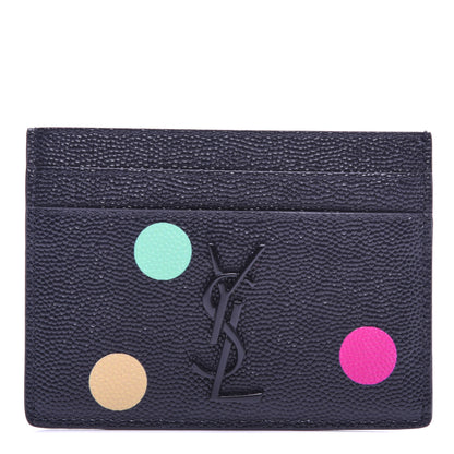 Saint Laurent Grain De Poudre Polka-Dot Monogram Credit Card Case Black 1 of 8