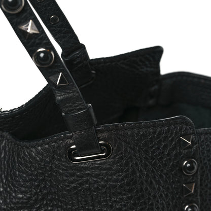 Valentino Garavani Grained Calfskin Onyx Medium Rockstud Rolling Tote Black 11 of 12