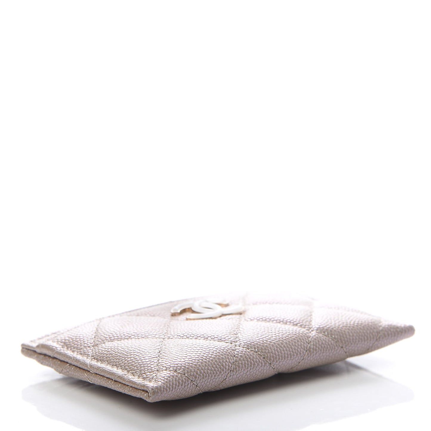 Iridescent Caviar Quilted Card Holder Beige