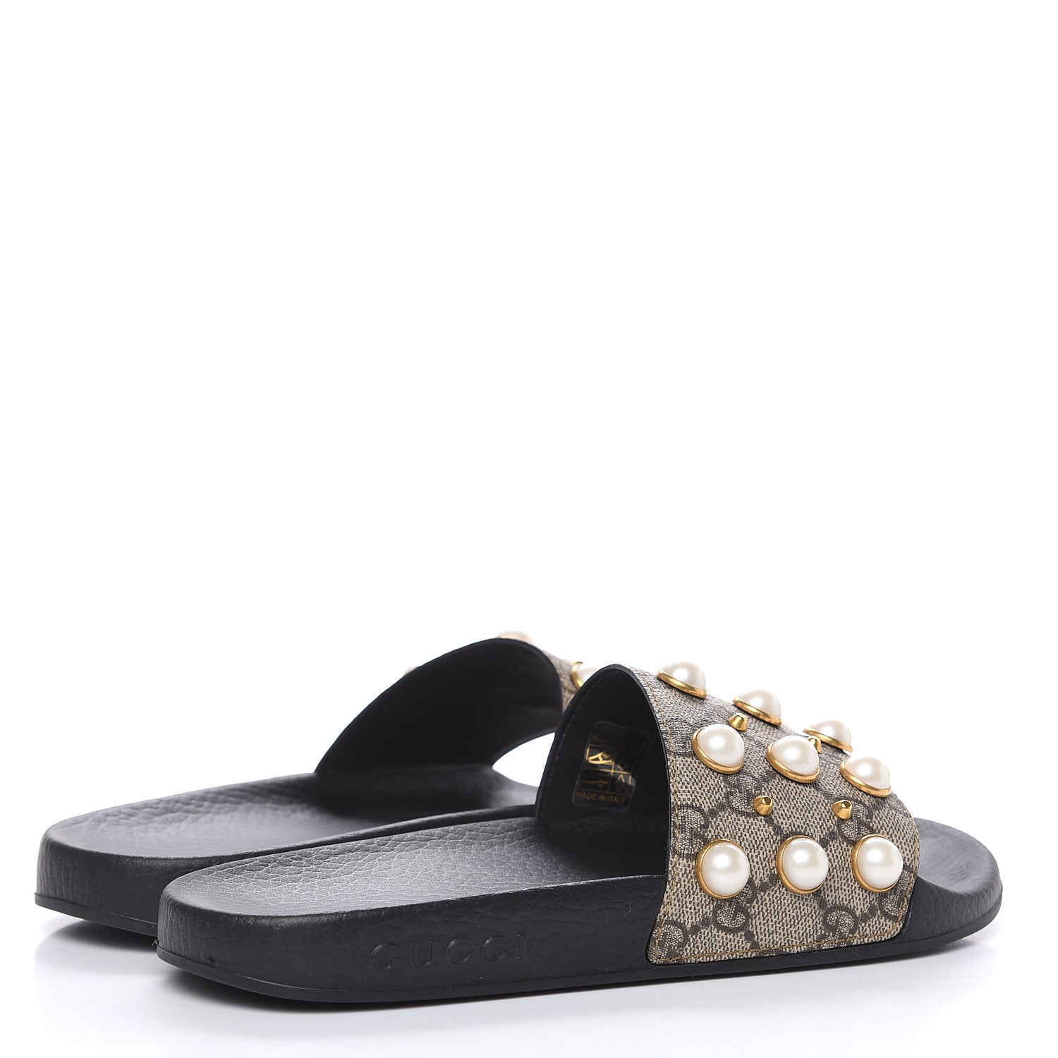 Gucci GG Supreme Monogram Pearls Slide Sandals 37 Beige 4 of 8
