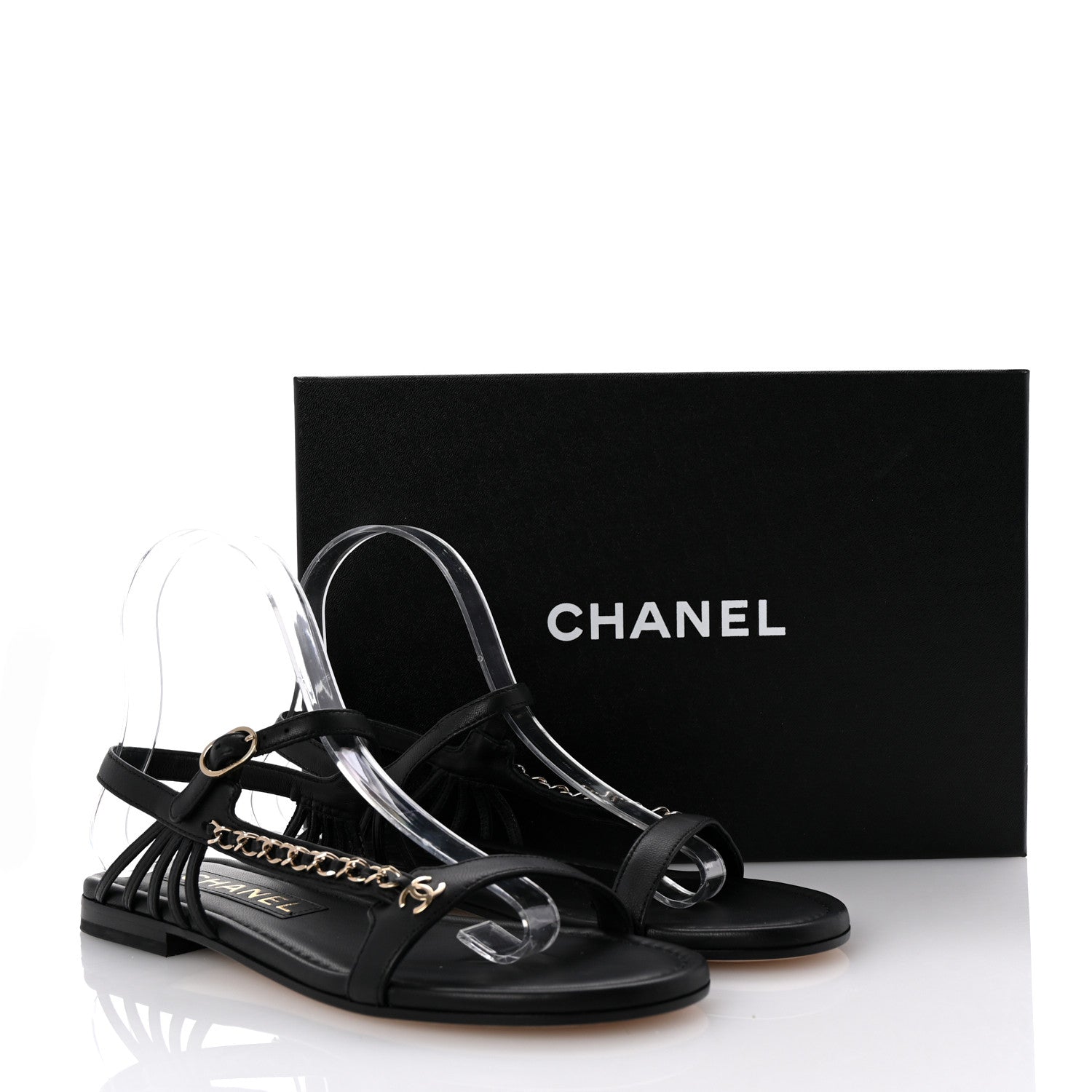 Chanel Lambskin Chain Sandals 38.5 Black 10 of 10