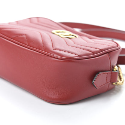 Gucci Calfskin Matelasse Mini GG Marmont Chain Shoulder Bag Hibiscus Red 7 of 10