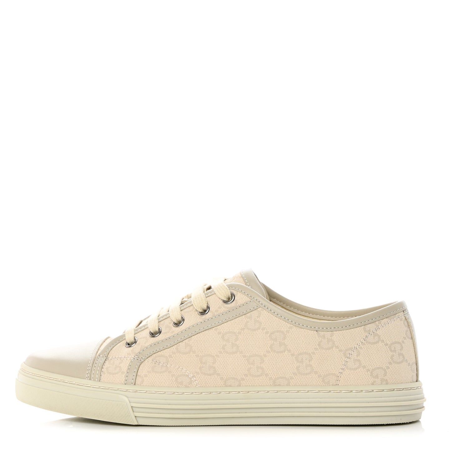 Washed Cotton GG Monogram Calfskin Womens Low Top Sneakers 40 White Mystic White Great White