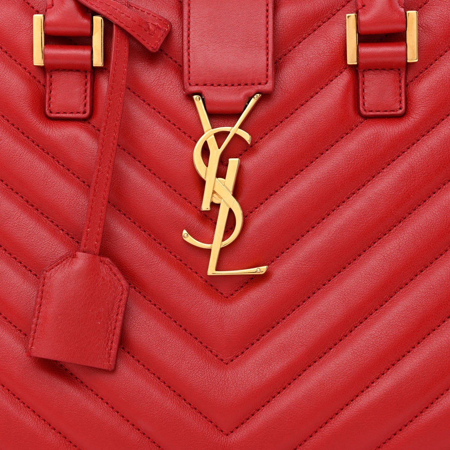 Saint Laurent Calfskin Matelasse Chevron Small Monogram Cabas Lipstick Red 8 of 14