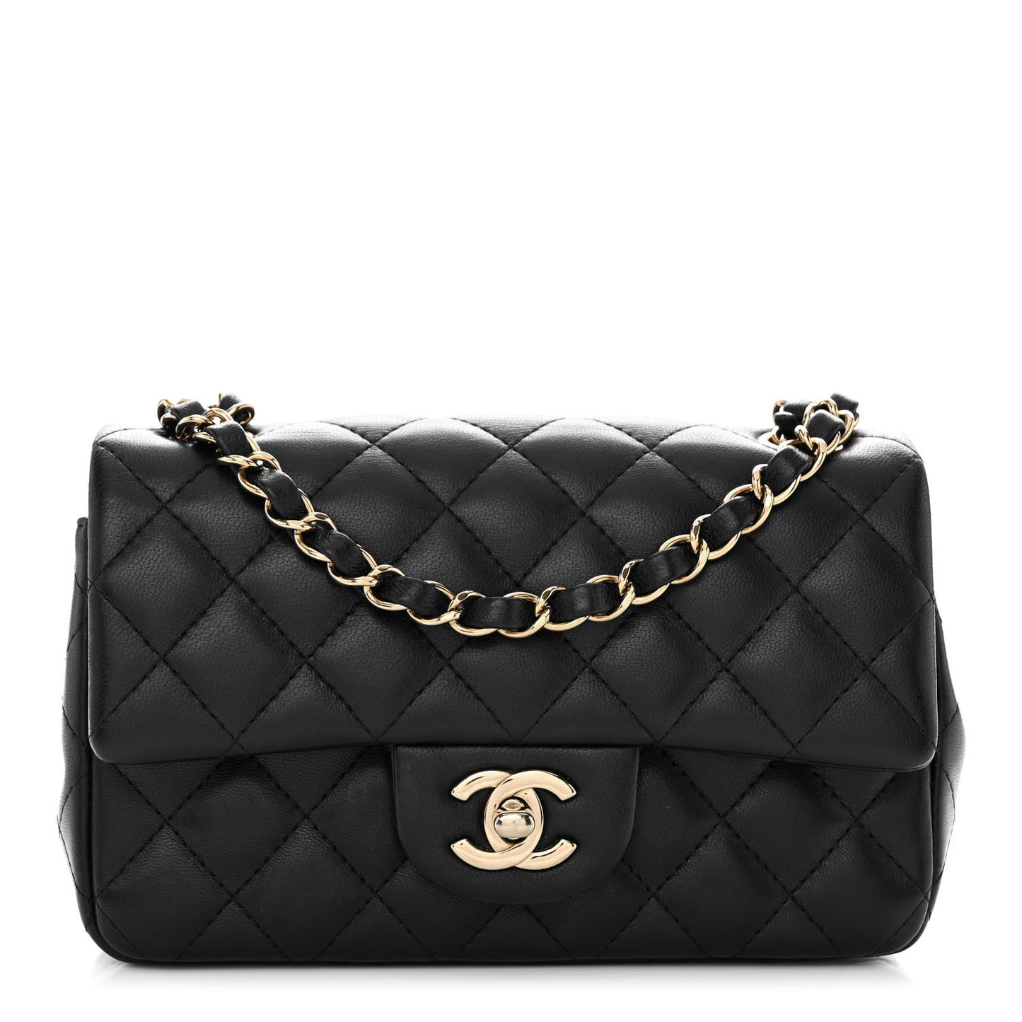 Lambskin Quilted Mini Rectangular Flap Black