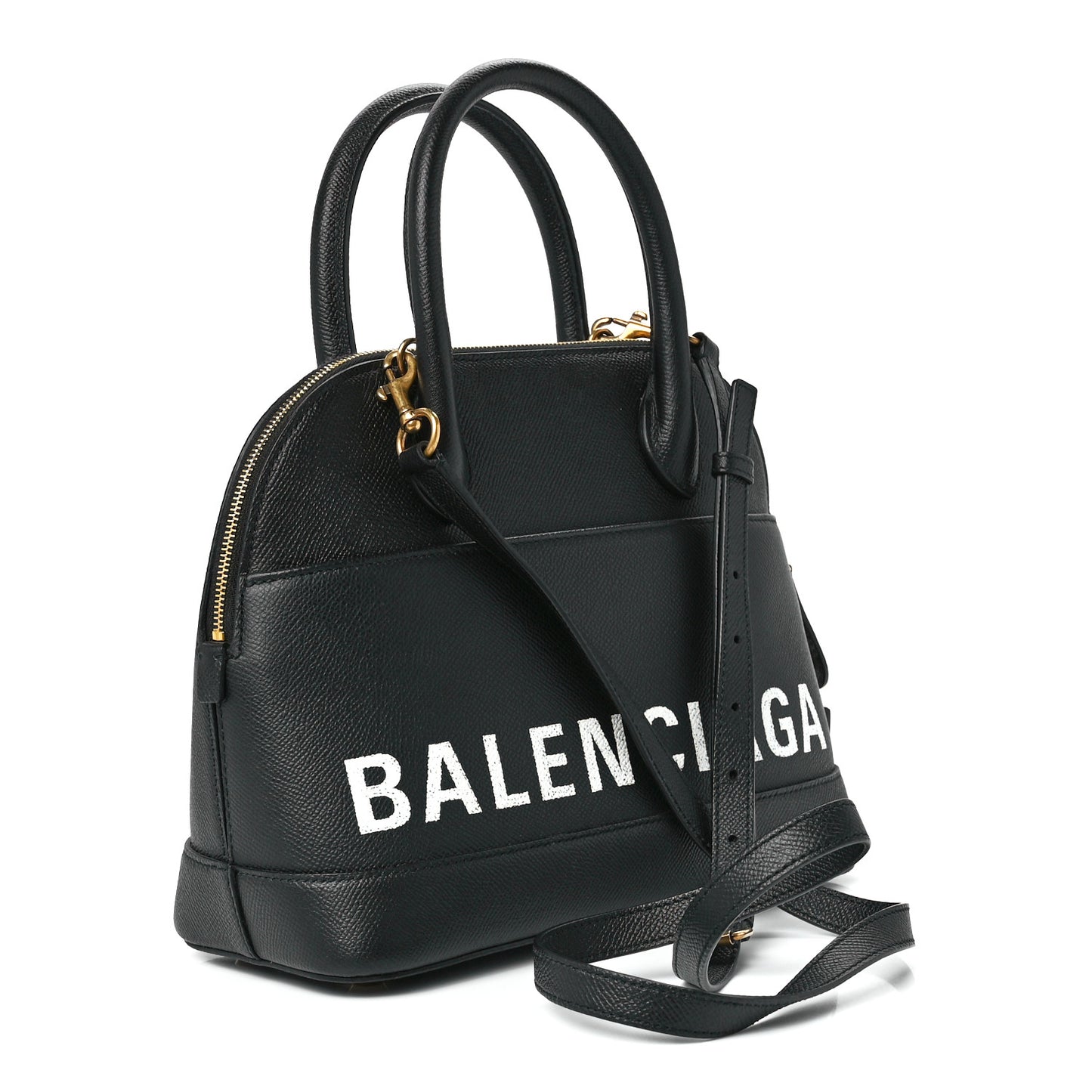 Signature Grained Calfskin Logo S Ville Top Handle Bag Black