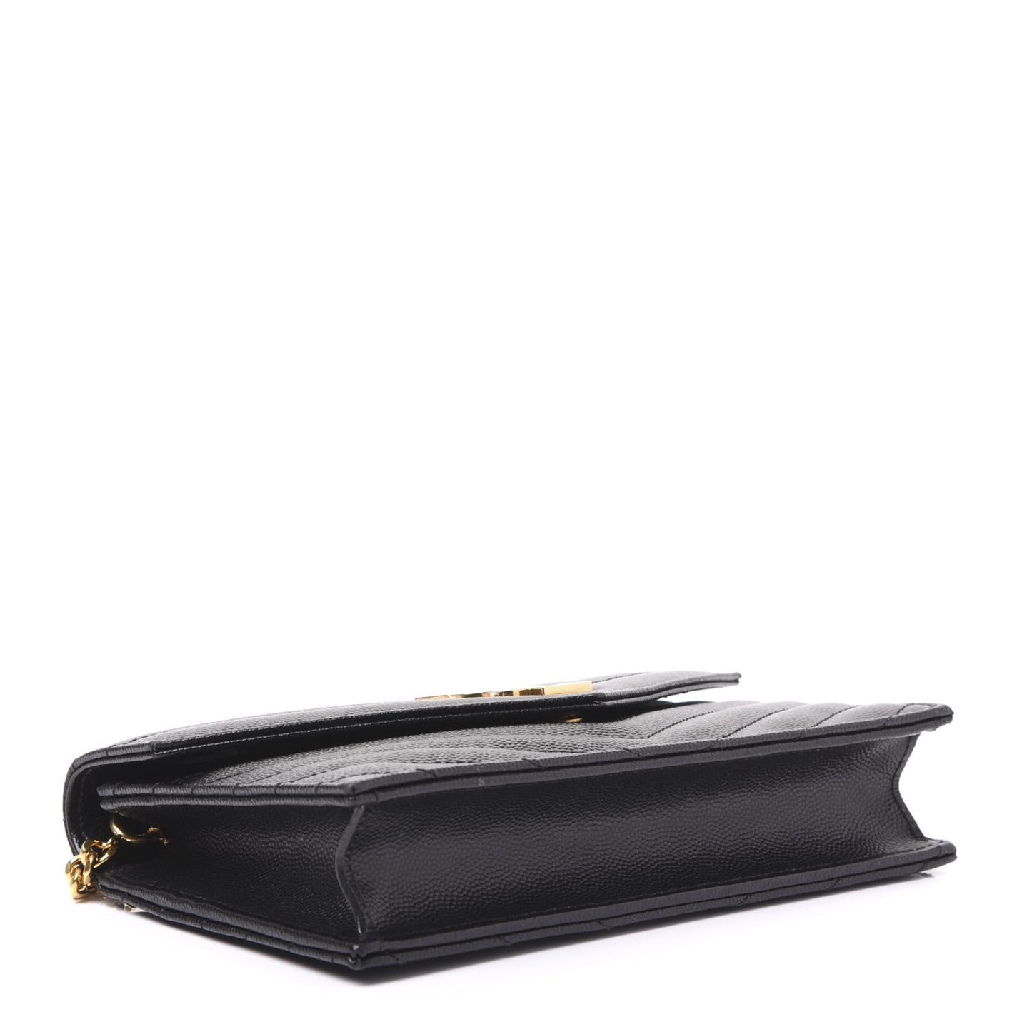 Grain De Poudre Matelasse Chevron Monogram Envelope Chain Wallet Black