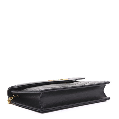 Saint Laurent Grain De Poudre Matelasse Chevron Monogram Envelope Chain Wallet Black 3 of 8