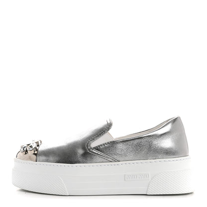 Miu Miu Mordore Crystal Embellished Womens Slip On Trainers 36 Cromo 1 of 14