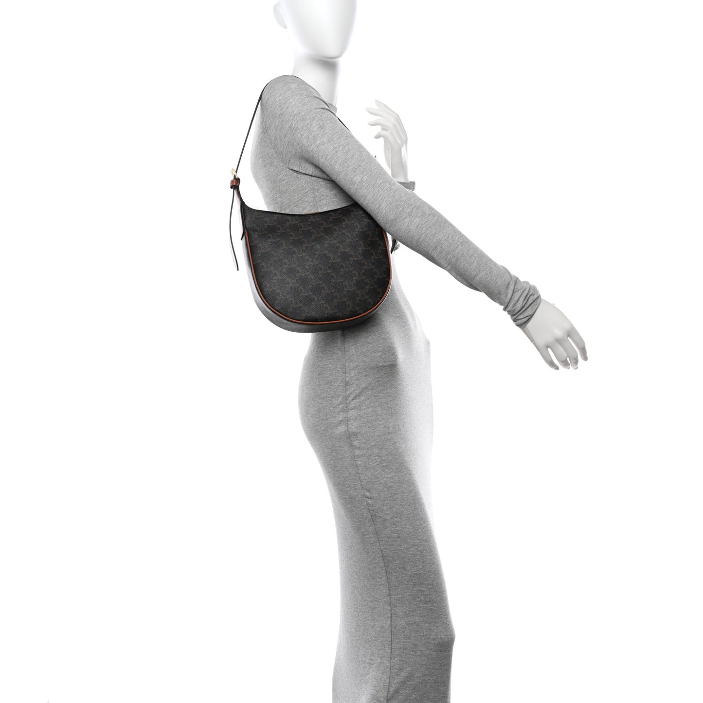 Calfskin Triomphe Canvas Small Heloise Shoulder Bag Tan