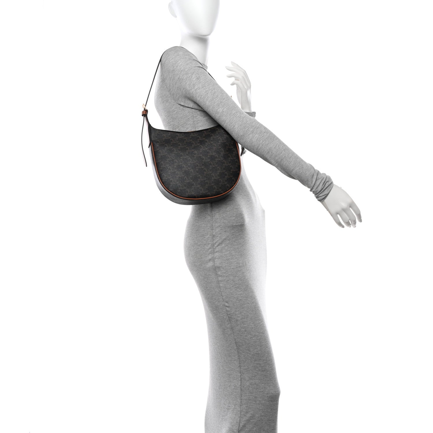 Celine Calfskin Triomphe Canvas Small Heloise Shoulder Bag Tan 2 of 9