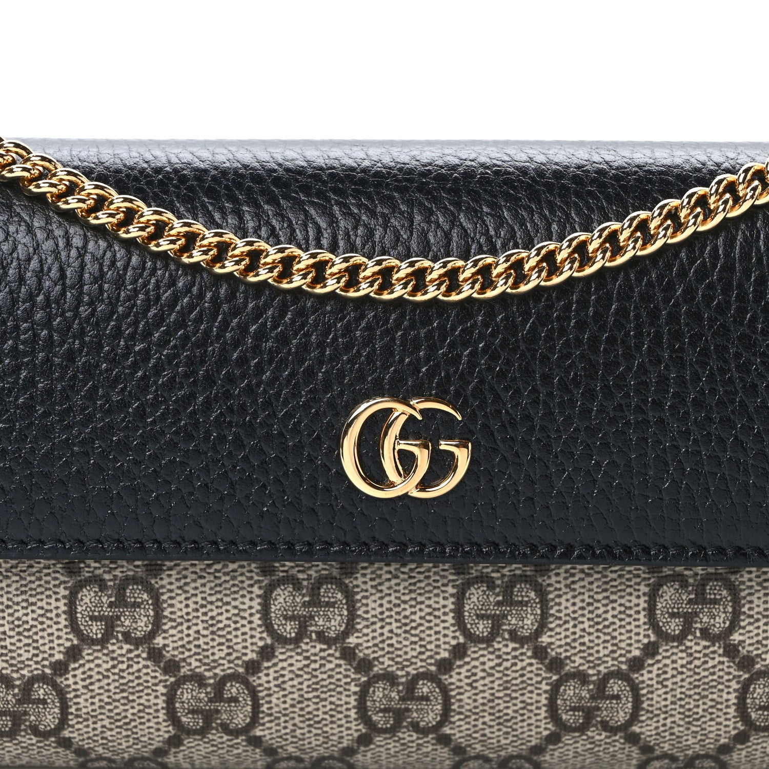 Gucci Dollar Calfskin GG Supreme Monogram Petite GG Marmont Wallet Chain Bag Black Beige Ebony 8 of 11