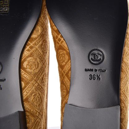 Chanel Silk Velvet Bow CC Ballet Flats 36.5 Gold Black 6 of 9