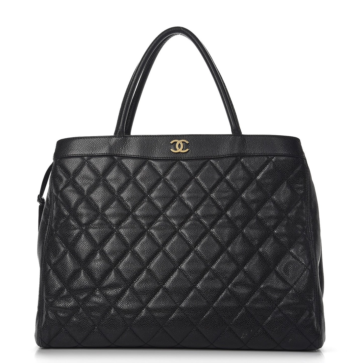 Caviar Quilted Shopping Tote Black