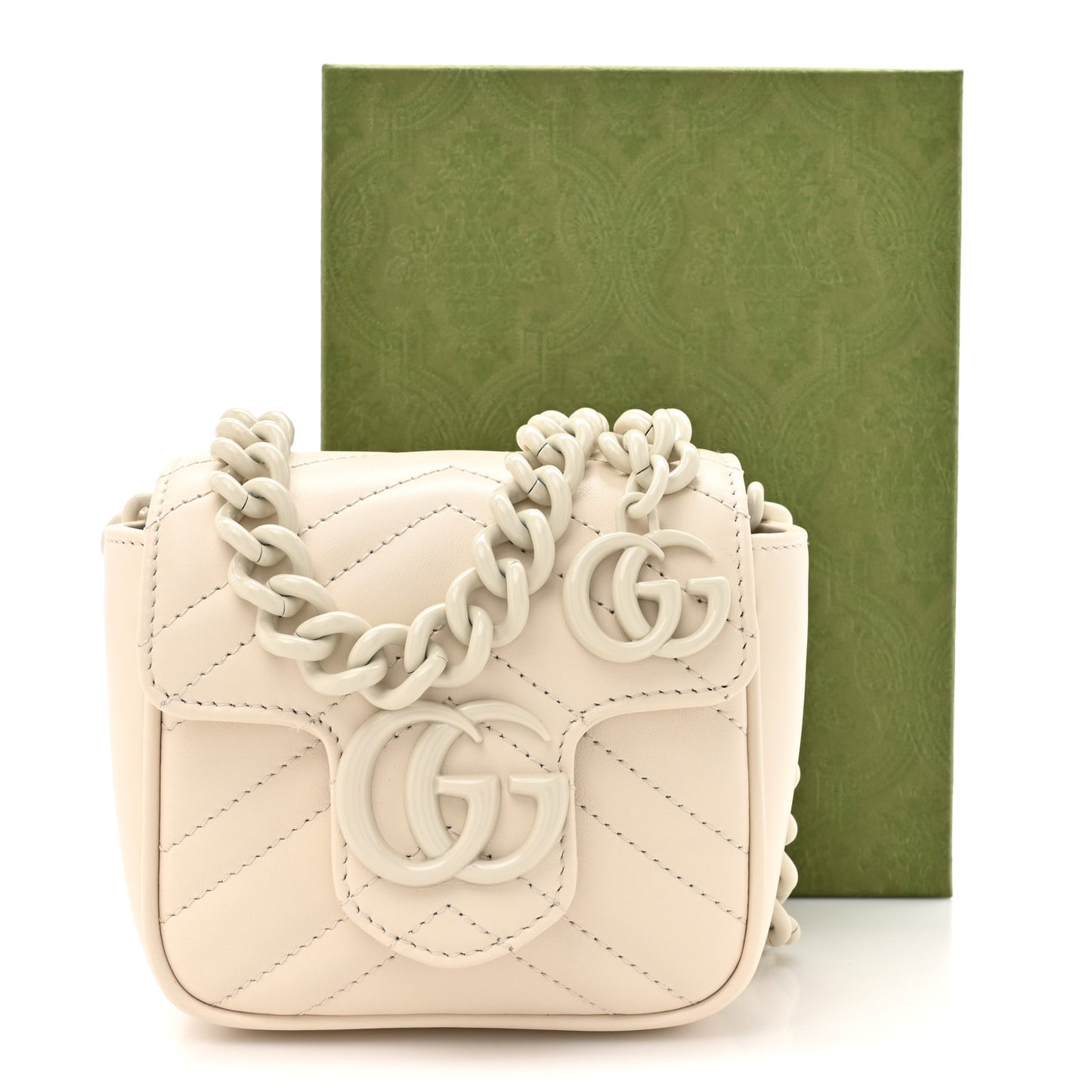 Calfskin Matelasse Monochrome GG Marmont Chain Mini Belt Bag Mystic White