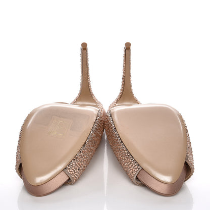 Valentino Garavani Suede Strass Crystal Peep Toe Half d'Orsay Slingback Platform Sandals 40 Poudre 5 of 9