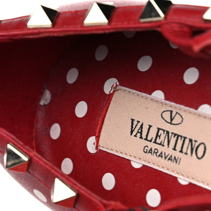 Valentino Garavani Calfskin Polka Dot Print Rockstud Cage Ballerina Flats 37.5 Red White 10 of 11