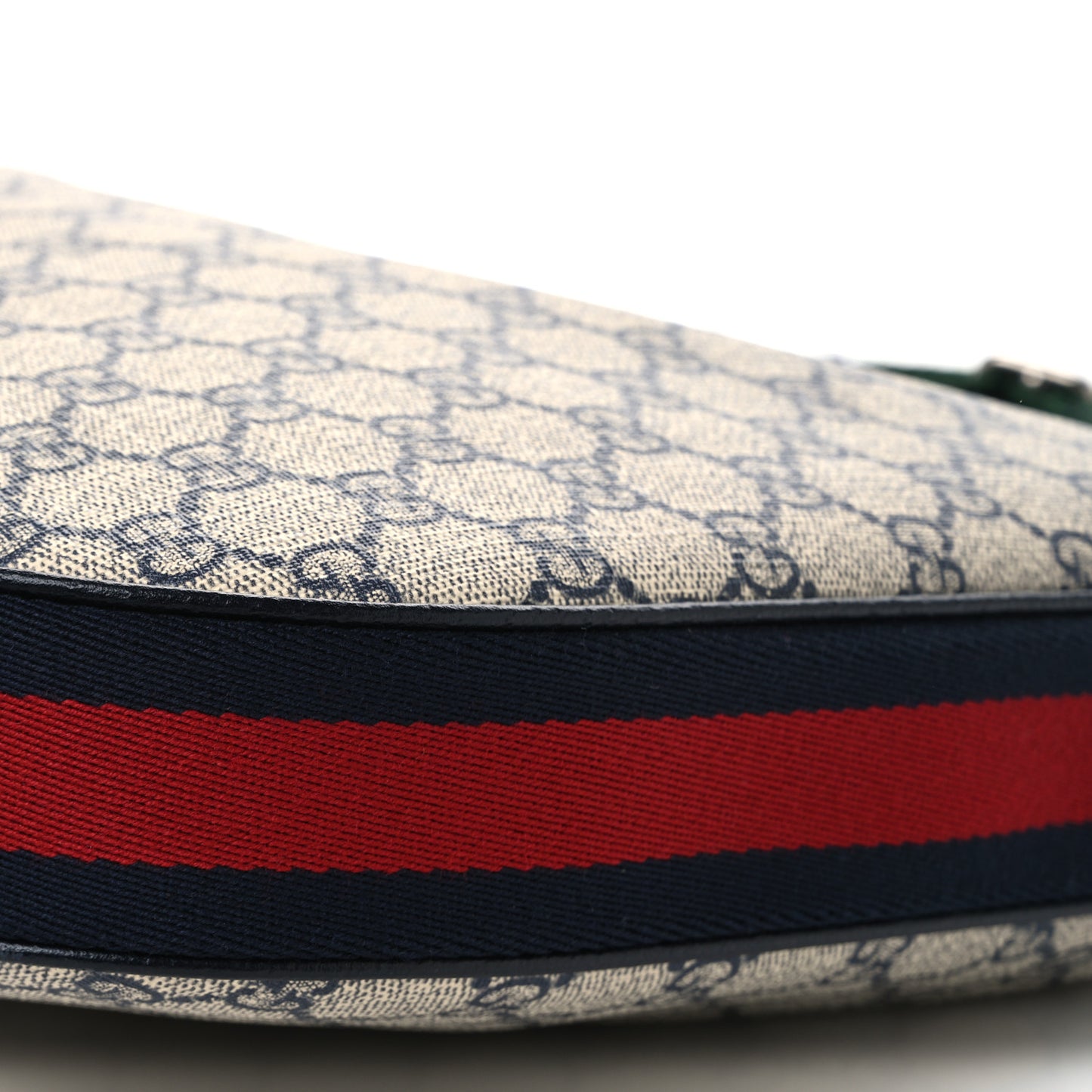 GG Supreme Monogram Textured Calfskin Web Large Attache Shoulder Bag Beige Blue