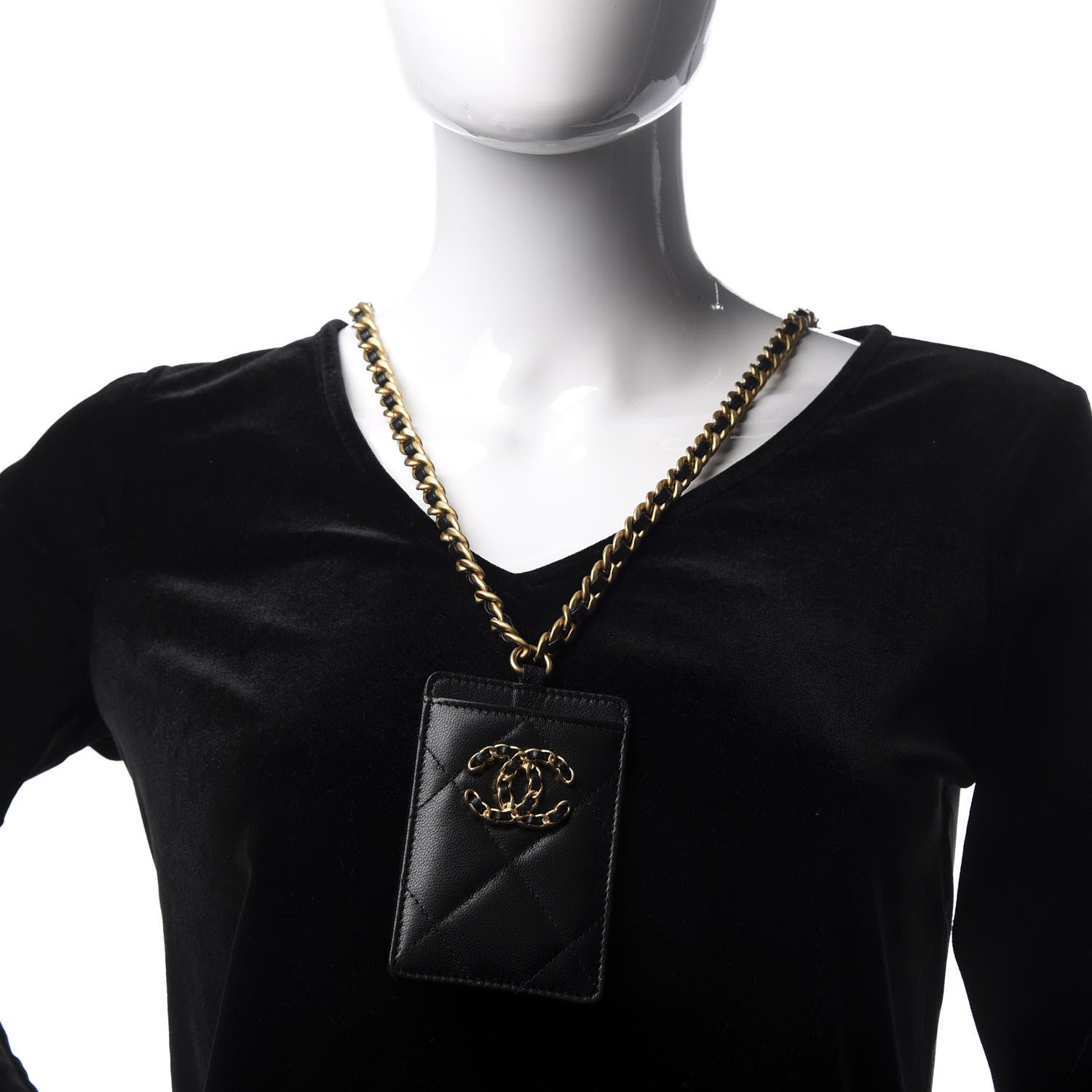 Chanel Goatskin Quilted 19 Card Holder On Chain Black 2 of 7