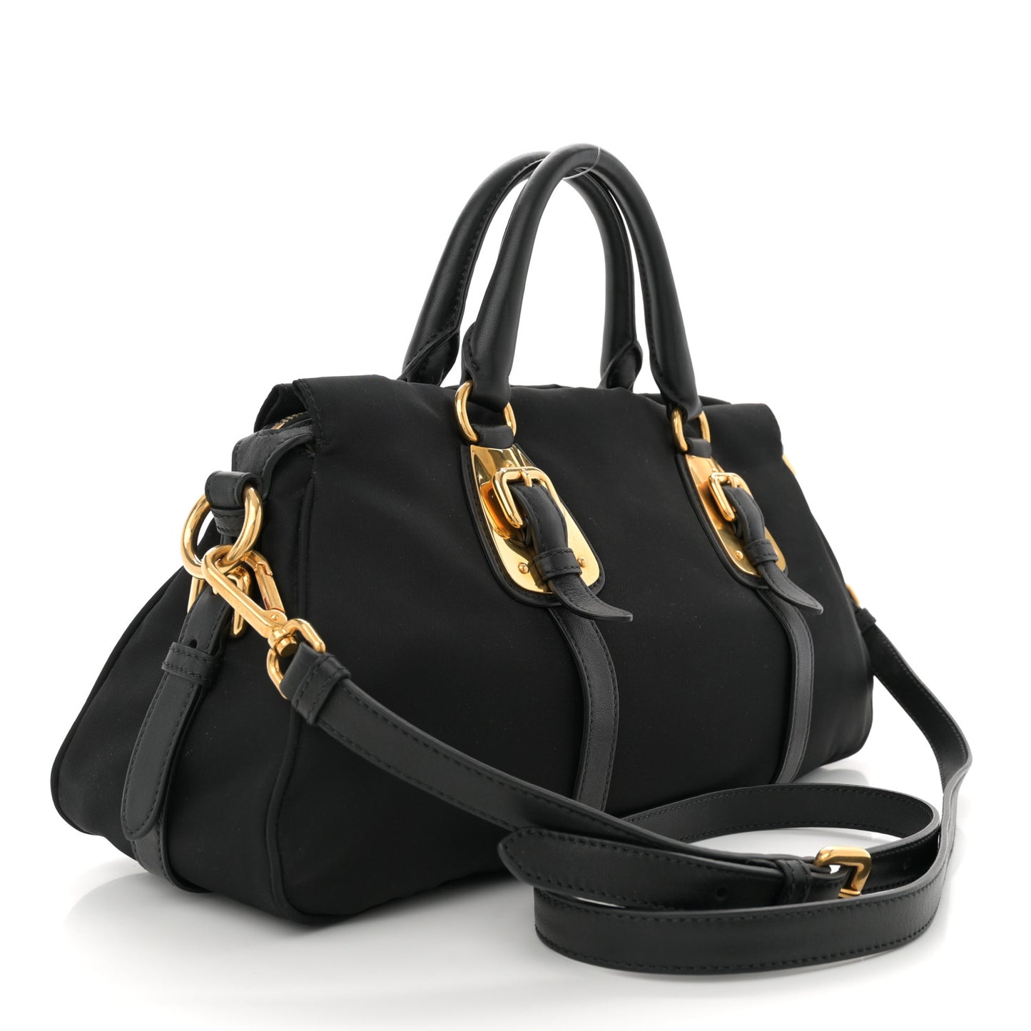 Tessuto Nylon Soft Calfskin Shopping Satchel Black