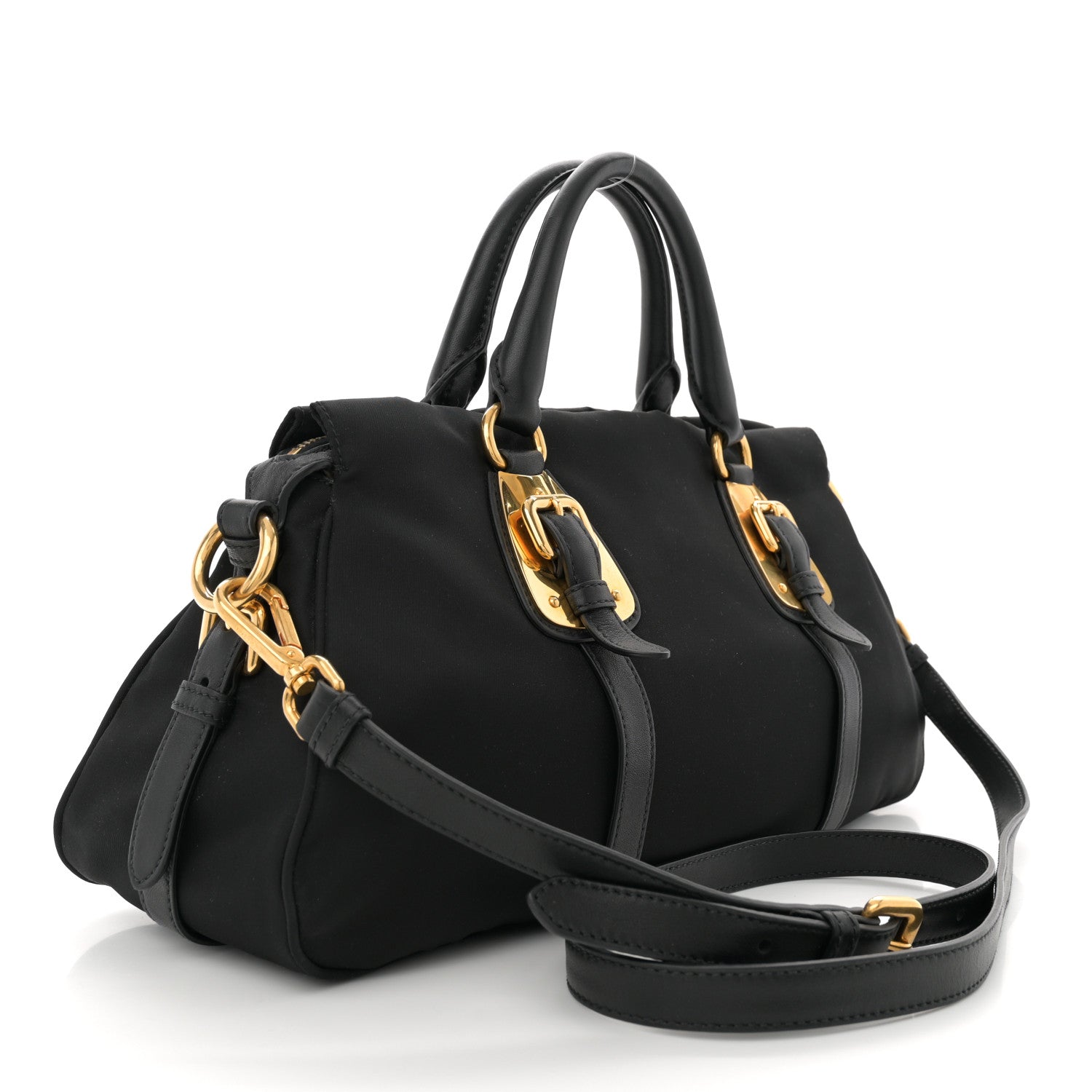 Prada Tessuto Nylon Soft Calfskin Shopping Satchel Black 3 of 10