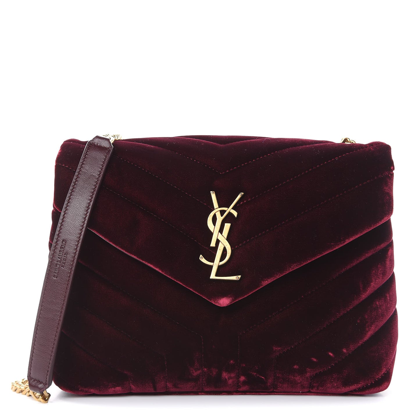 Velvet Y Quilted Monogram Small Loulou Chain Satchel Burgundy