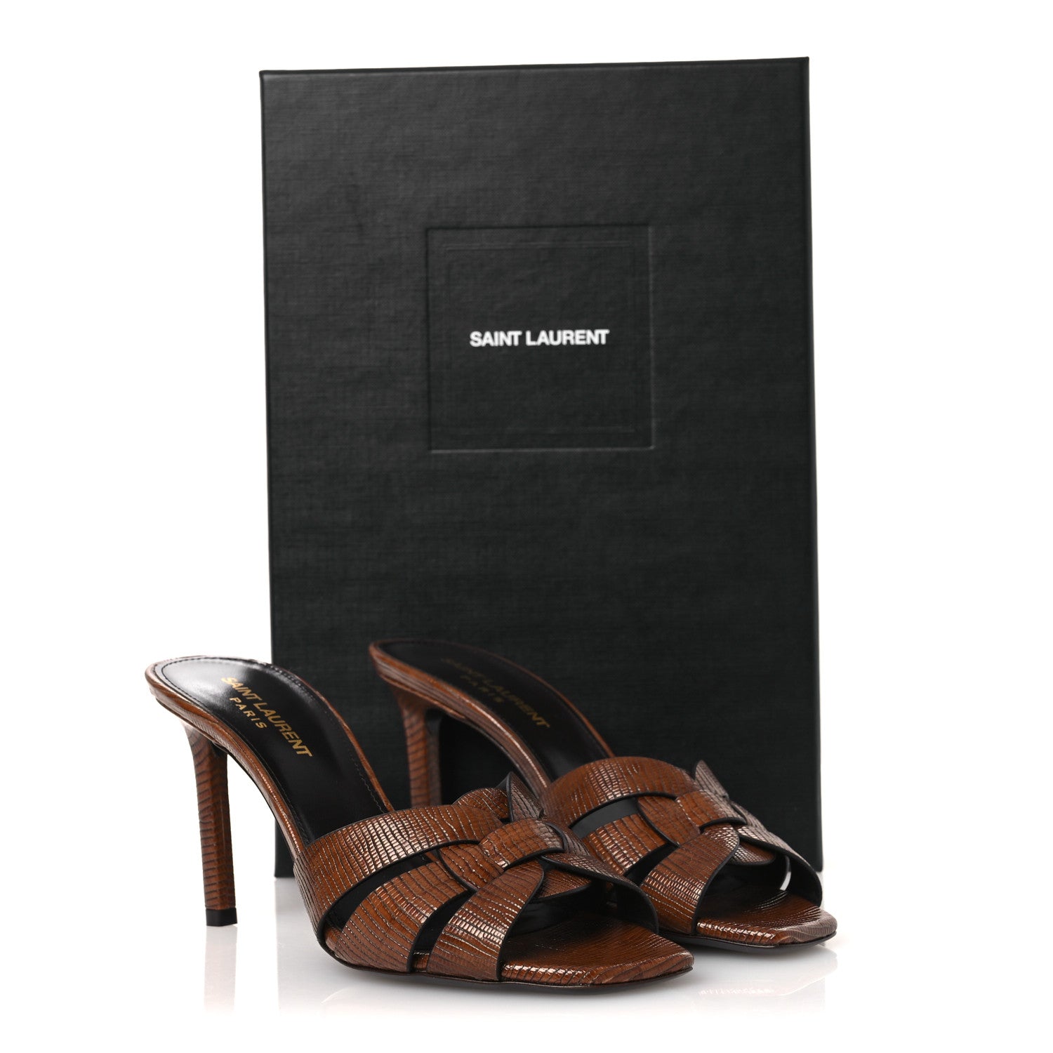 サンエスティバン　844631 Saint Laurent Calfskin Sahara Lizard Embossed Tribute 85 Slide