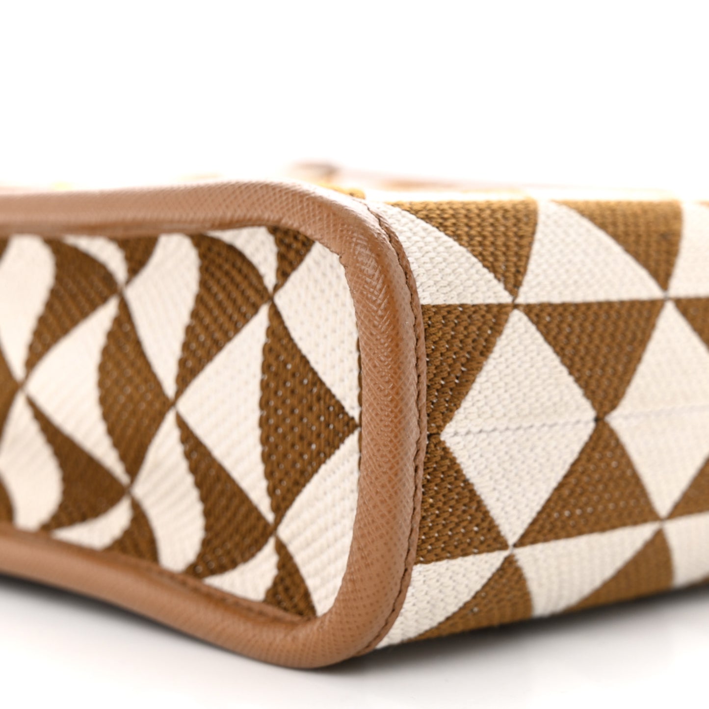 Jacquard Saffiano Triangolo Symbole Embroidered Micro Tote Tobacco Talco