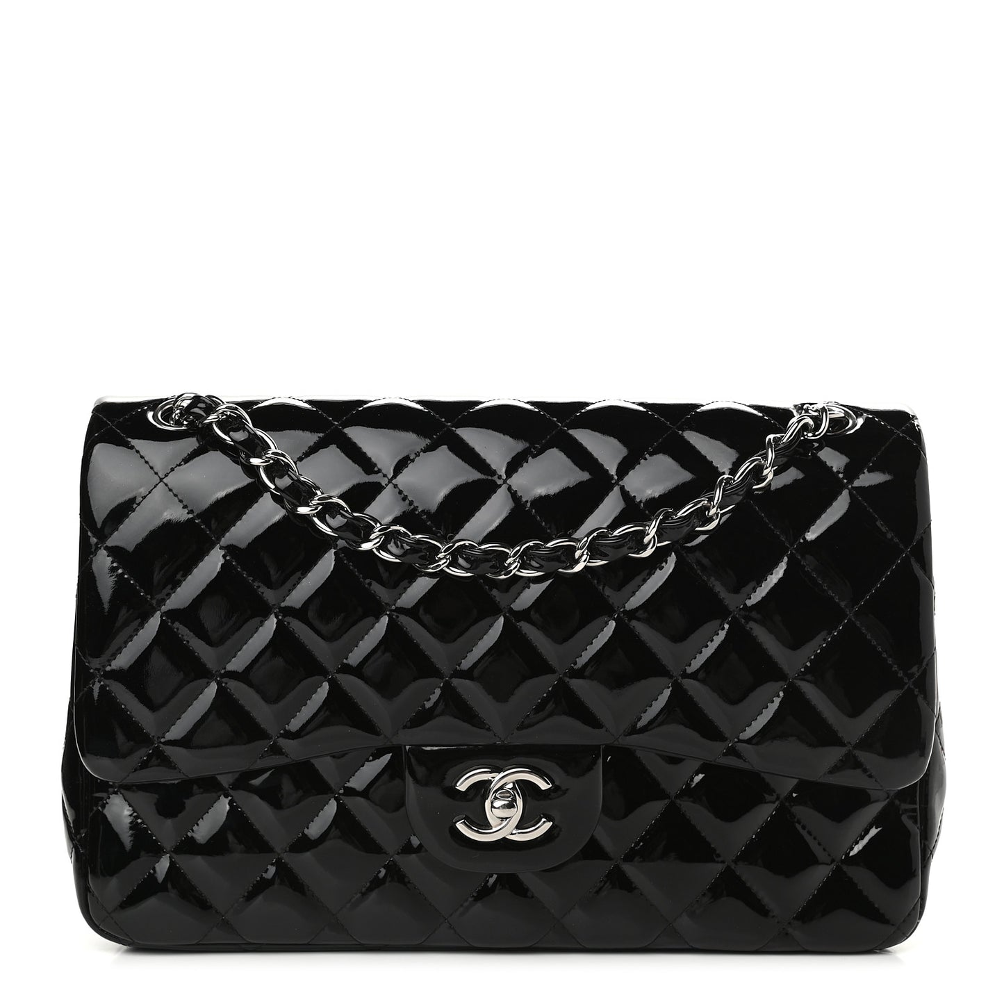 Patent Quilted Jumbo Double Flap Black