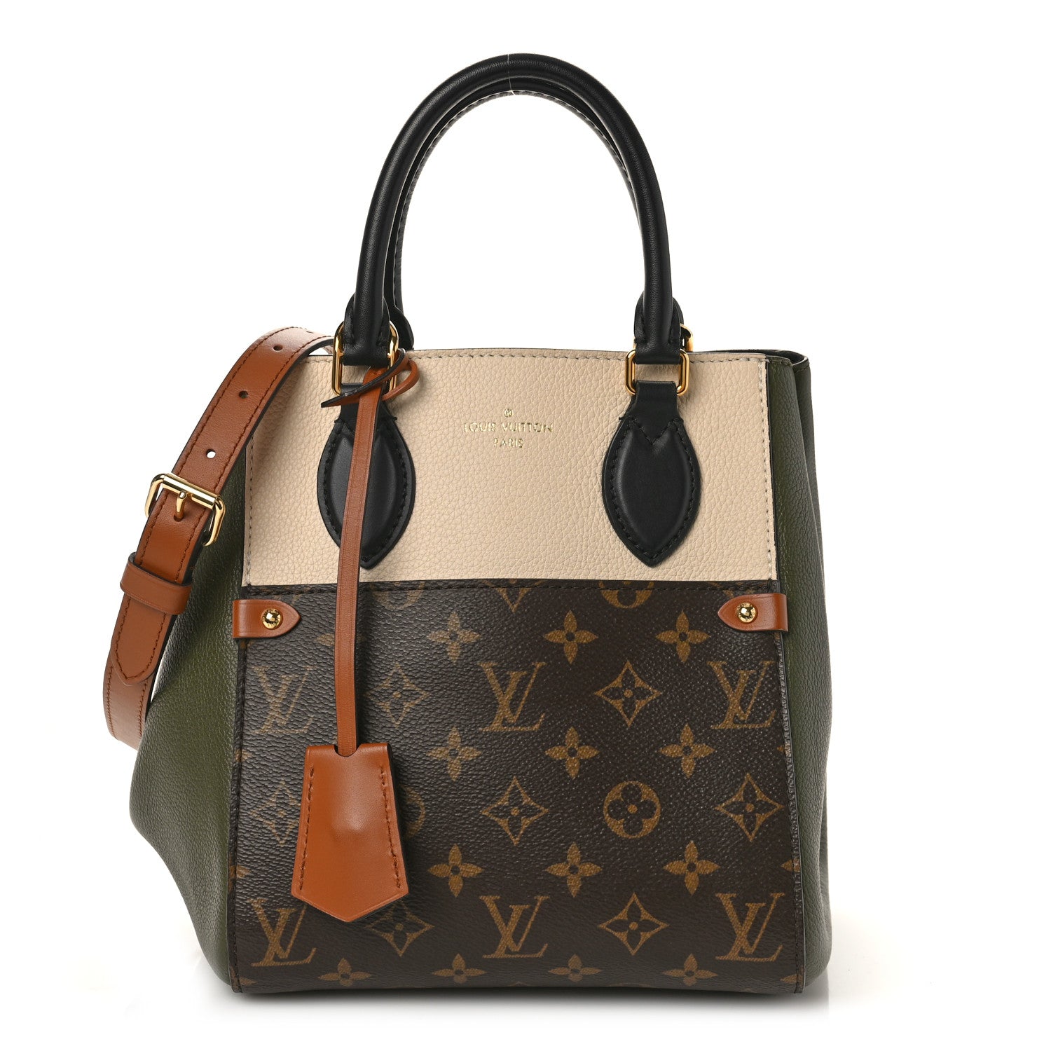 Louis Vuitton Calfskin Monogram Fold Tote PM Cream Khaki Black 1 of 8
