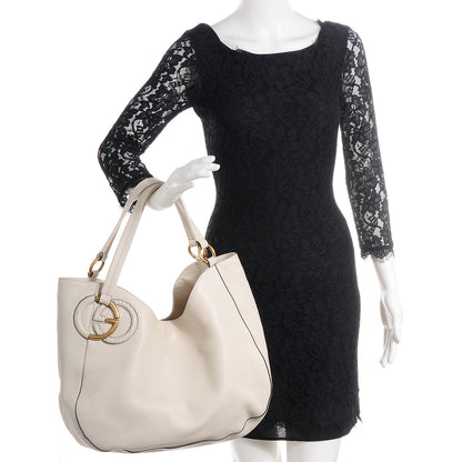 Gucci Pebbled Calfskin Twill Medium Shoulder Bag White 2 of 7