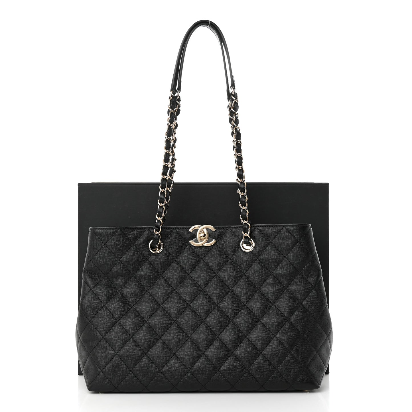Caviar Quilted Small Shopping Tote Black