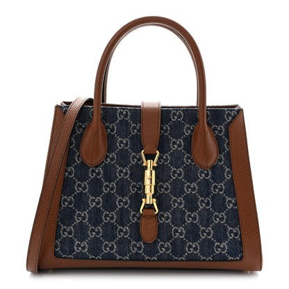 Gucci New Denim GG Monogram Dollar Calfskin Medium Jackie 1961 Tote Blue Tea Cuir Epilog 1 of 11