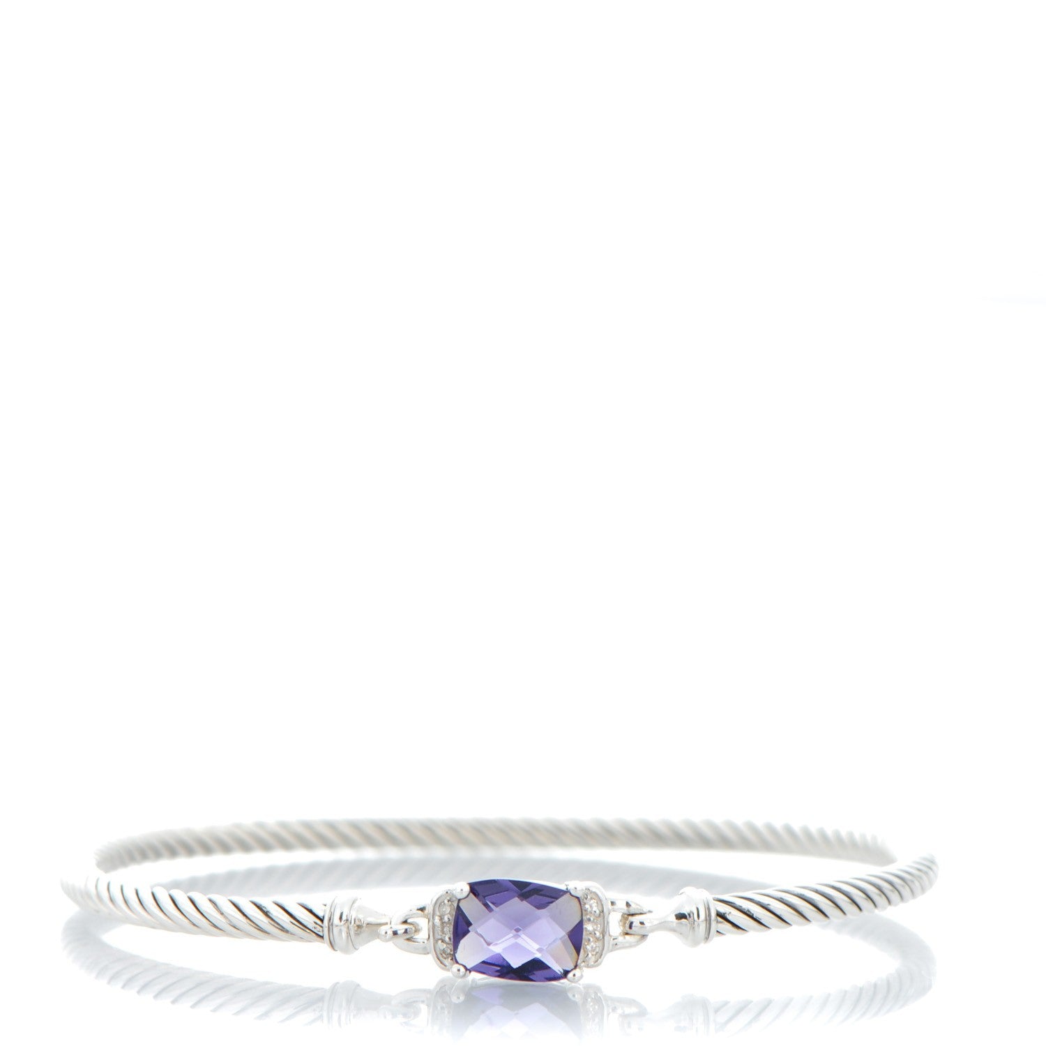 David Yurman Sterling Silver Diamond Amethyst 3mm Petite Wheaton Bracelet 1 of 6