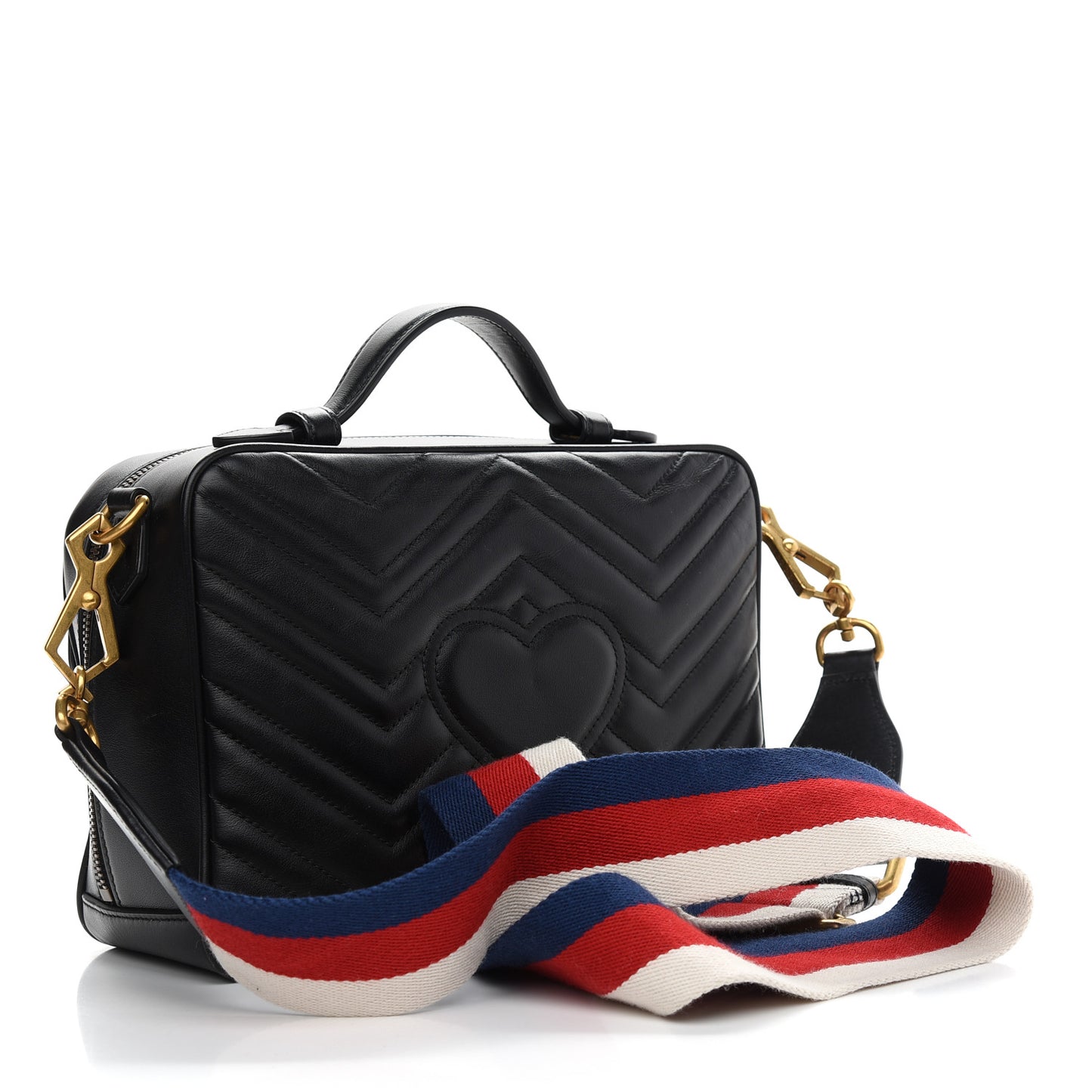 Calfskin Matelasse Sylvie Web Small GG Marmont Top Handle Shoulder Bag Black