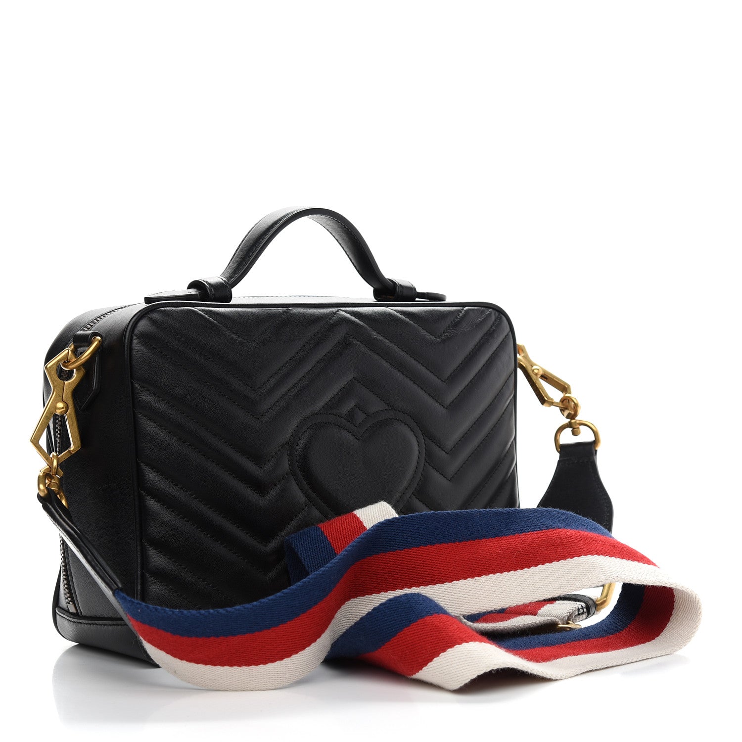Gucci Calfskin Matelasse Sylvie Web Small GG Marmont Top Handle Shoulder Bag Black 3 of 9