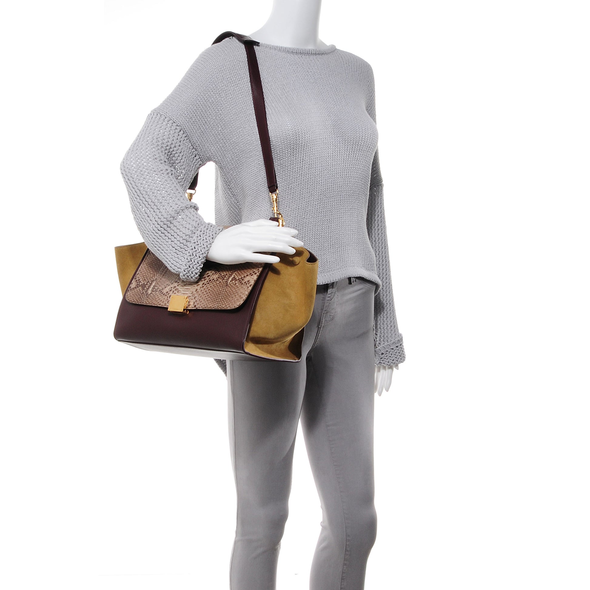 Celine Python and Suede Medium Trapeze Khaki 2 of 11