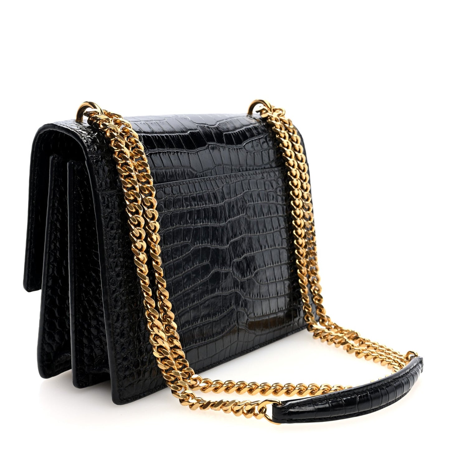 Calfskin Crocodile Embossed Medium Monogram Sunset Black