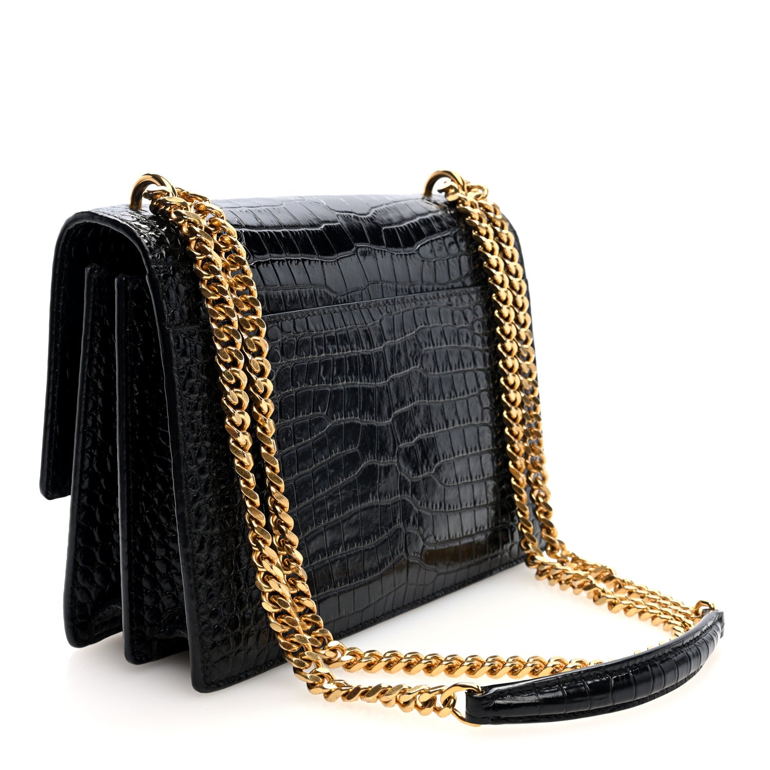 Saint Laurent Calfskin Crocodile Embossed Medium Monogram Sunset Black 3 of 9
