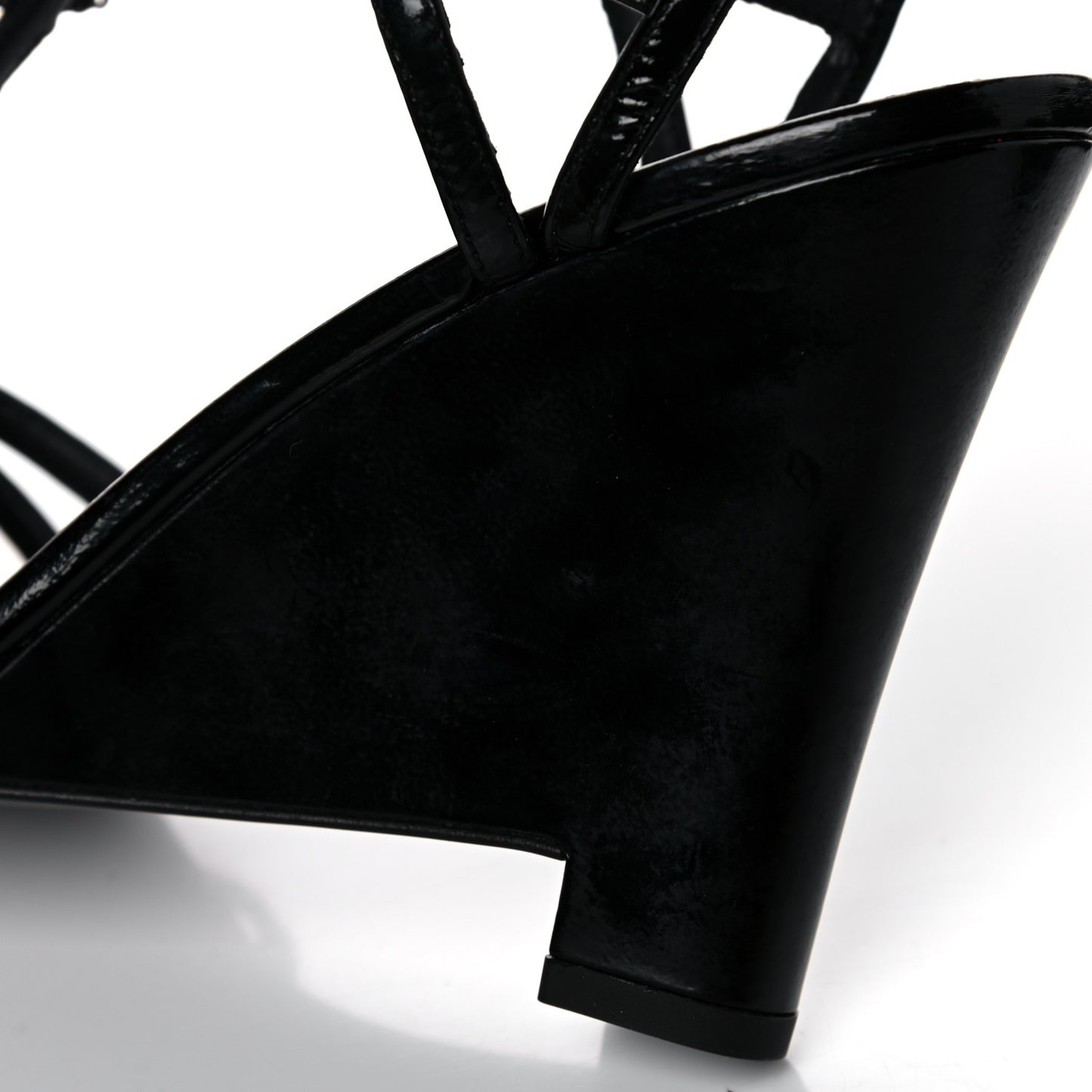 Patent Goatskin Chain CC Wedge Sandals 38 Black